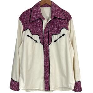 Men's Western Style Shirt - Cream and Purple